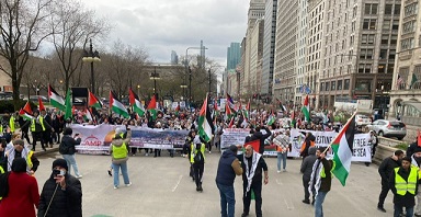 تظاهرة حاشدة في شيكاغو  تنديدا بالاعتداءات الاسرائيلية على شعبنا